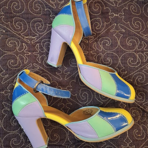 Colorful Women's Ankle Strap Heels - Picture 2 of 5